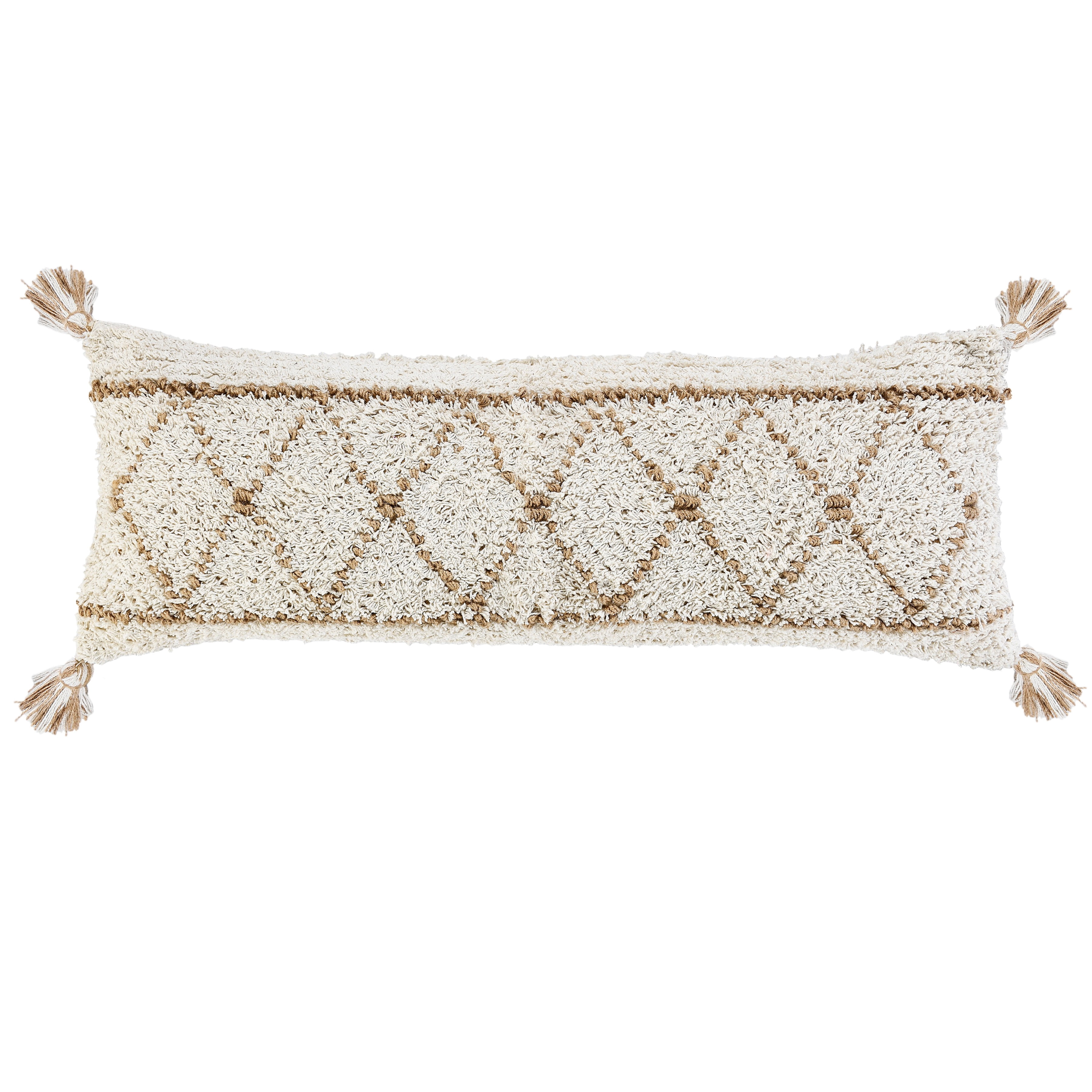 LR Home Ox Bay Hand-Woven White/Brown Diamond Cotton Blend Pillow Cover