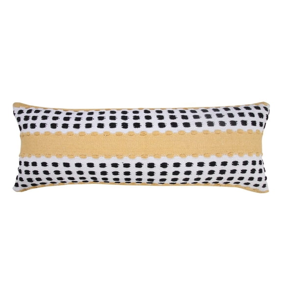 LR Home Ox Bay Hand-Woven Yellow/Black Stripe All-Natural Cotton Pillow Cover