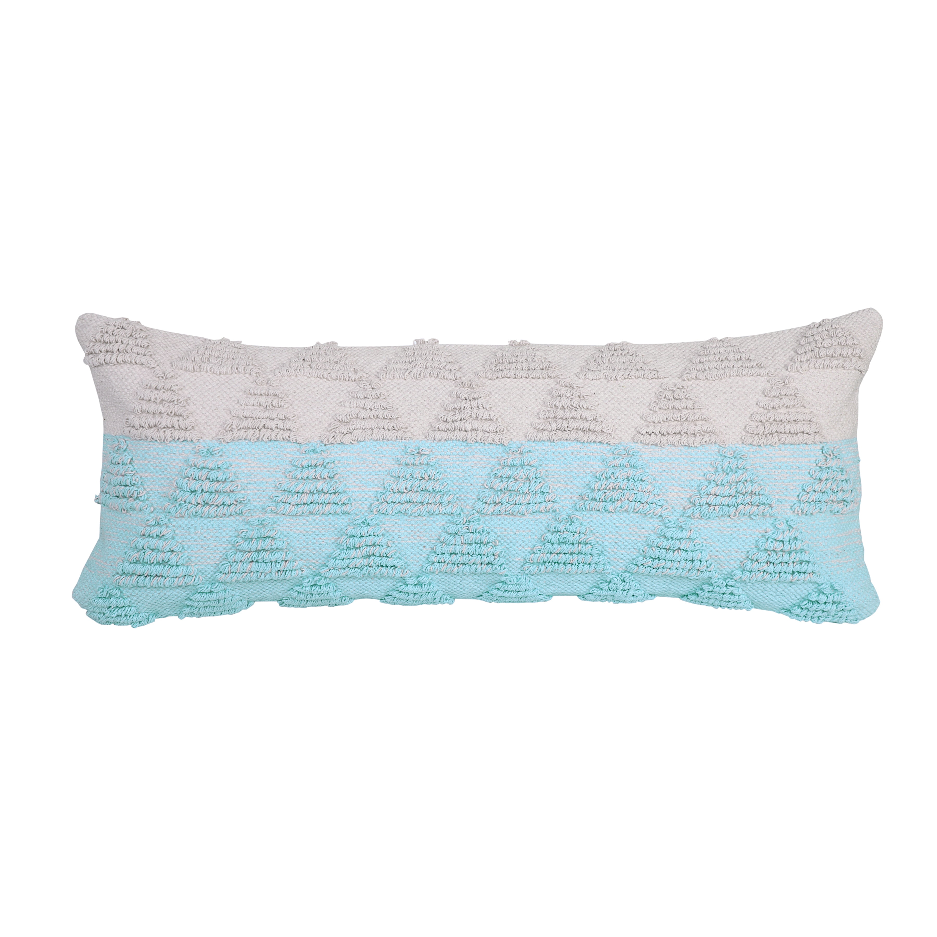 Bright Blue and Off-White Geometric Cotton Lumbar Pillow