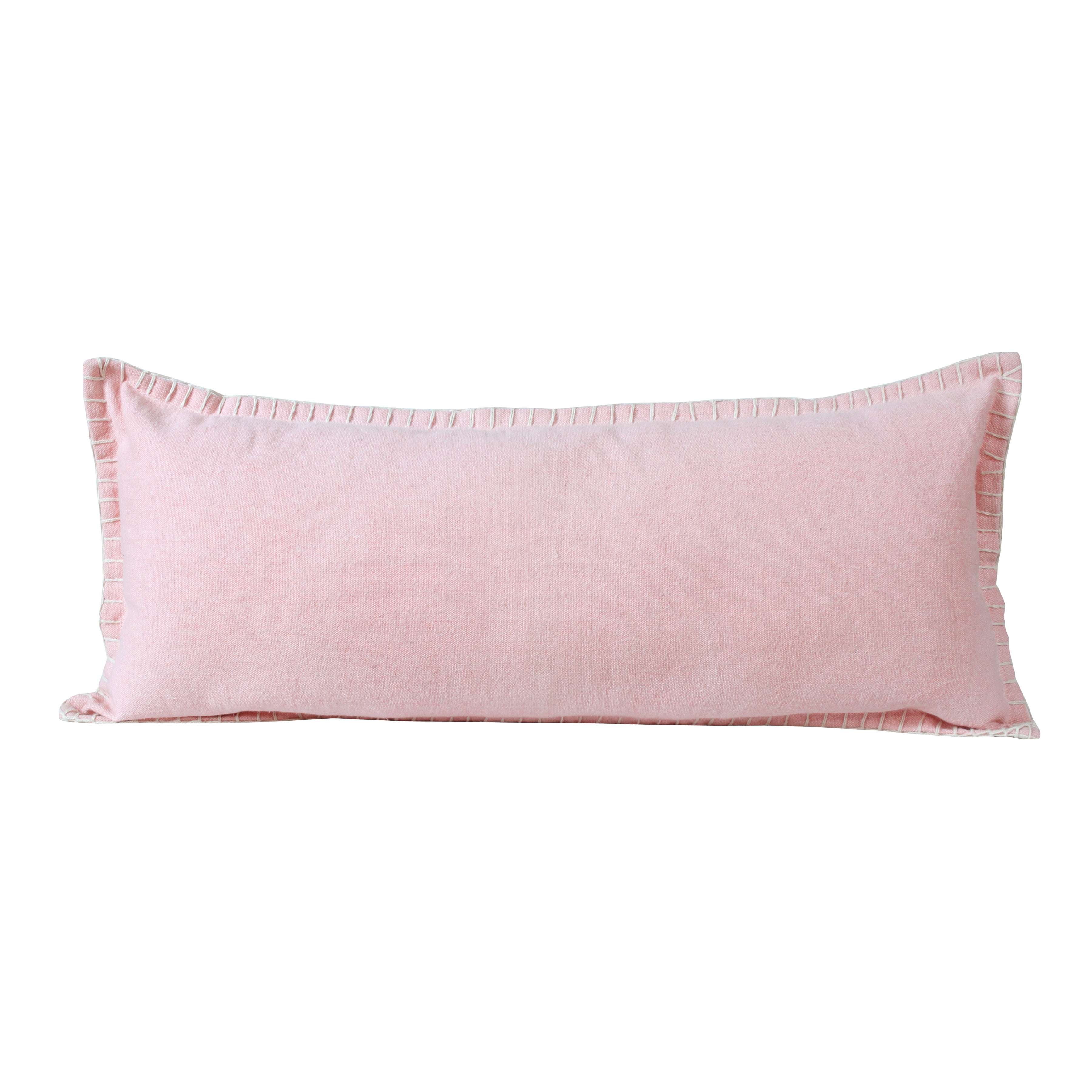 Ox Bay Light Pink Embroidered Edge Bordered Solid 14 x 36 Indoor Lumbar Throw Pillow