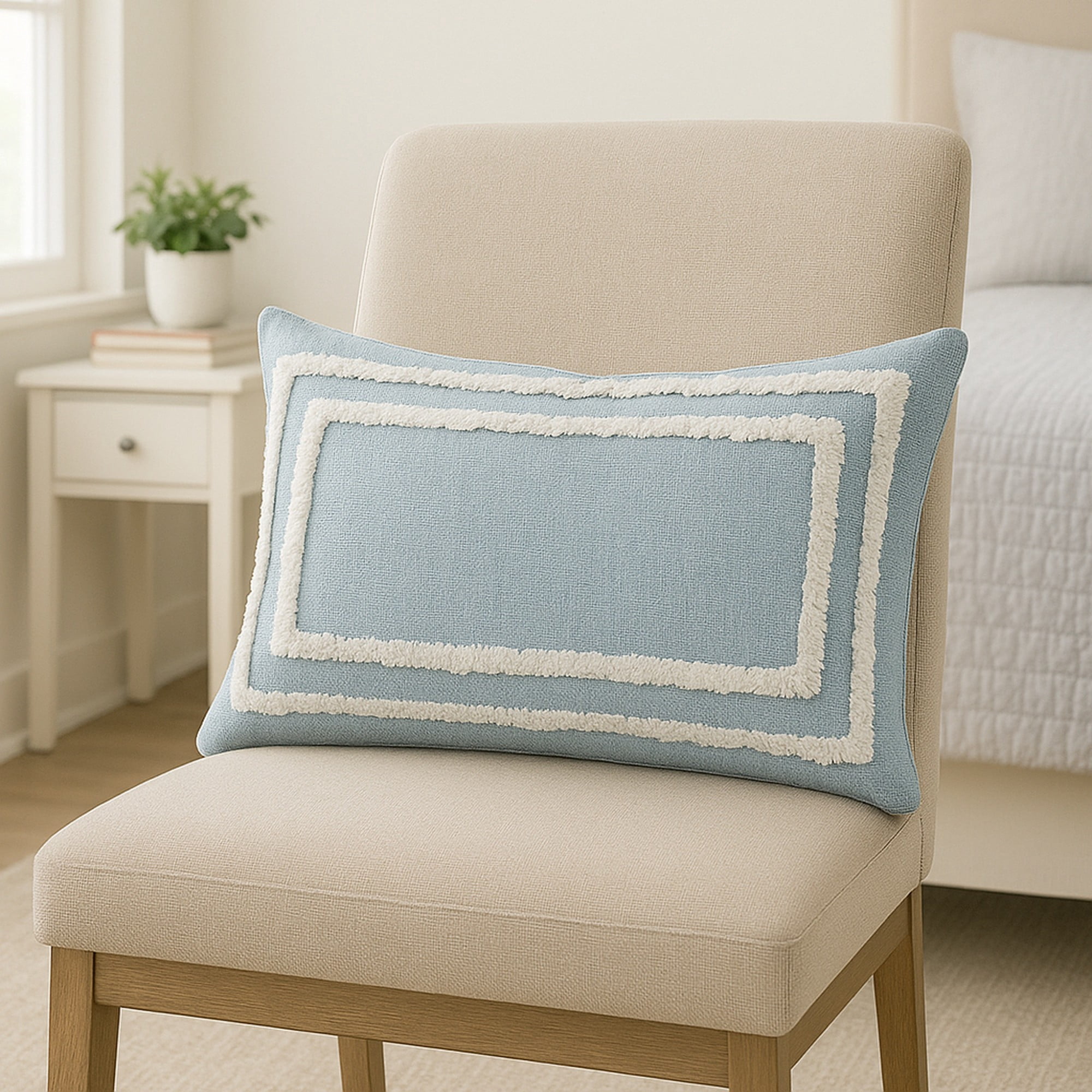 Laddha Home Designs Geometric Bordered Loomed Rectangular Cotton Lumbar Pillow Cover - 24" - Sky