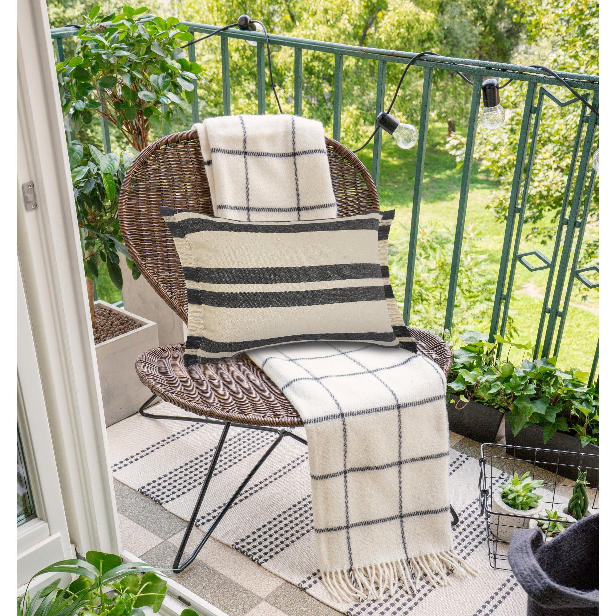 Laddha Home Designs Striped Loomed Rectangular Cotton Lumbar Pillow Cover - 24" - Gray and White