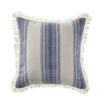 LR Home Surey Navy/Ivory Striped Cotton Adult Decorative Throw Pillow Cover
