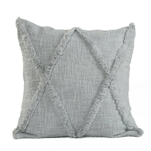 Ox Bay Sara 18" x 18" Light Gray Shag Diamond Cotton Adult Decorative Throw Pillow Cover