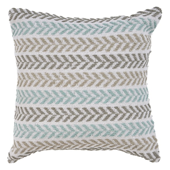 Ox Bay Ariya Turquoise/Ivory Chevron Cotton Adult Decorative Throw Pillow Cover