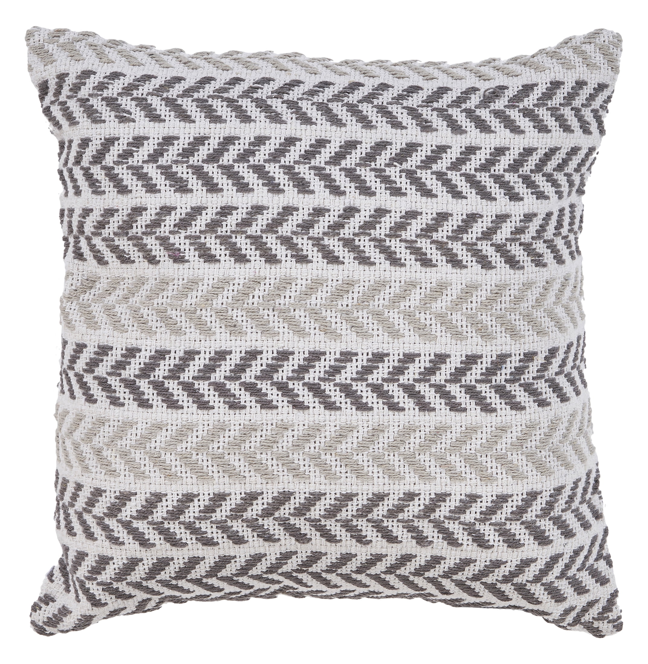 Ox Bay 18" x 18" HandWoven White/ Grey Chevron Organic Cotton Pillow