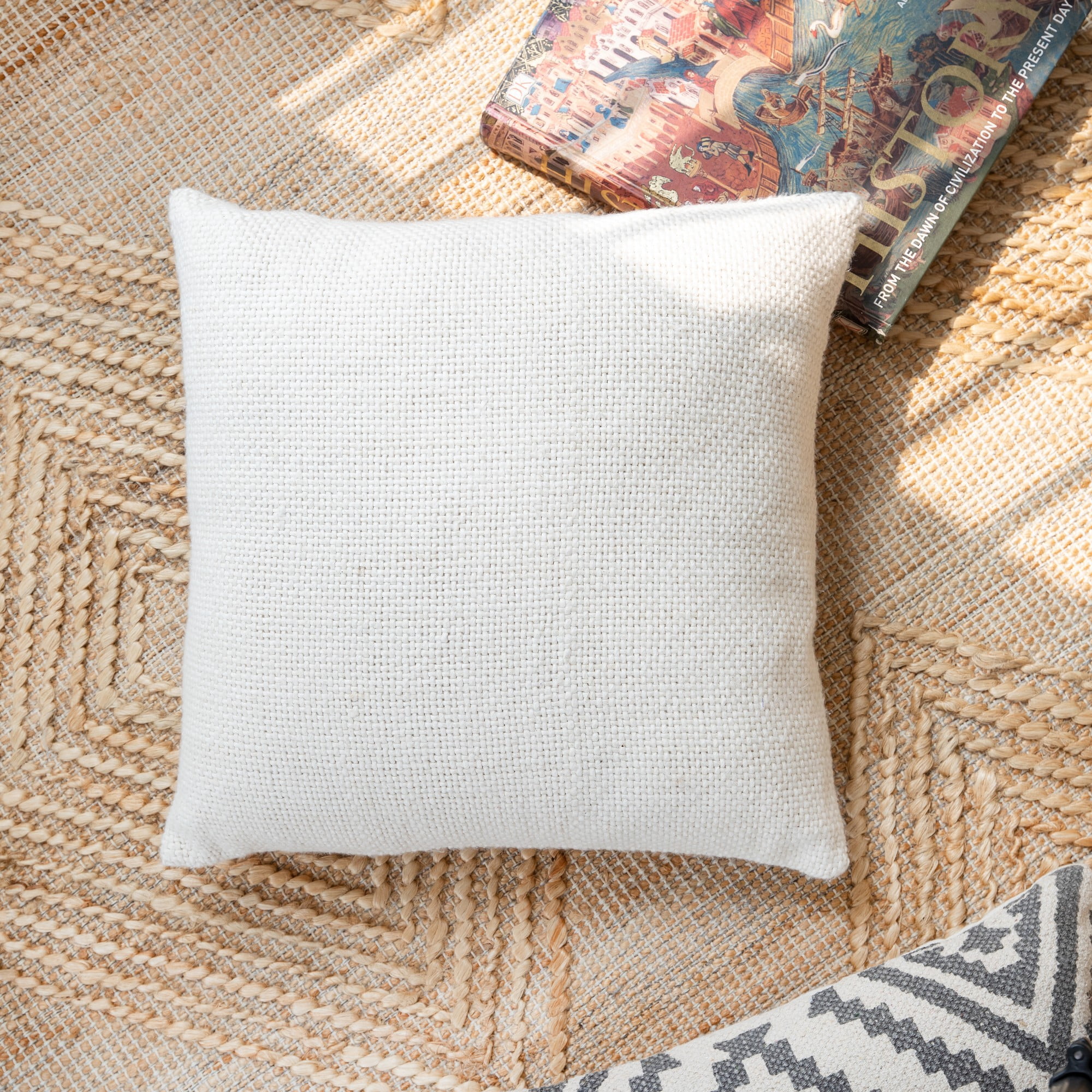 Harlow Hill Natural Solid Transitional Cotton Throw Pillow Cover, 18" x 18"