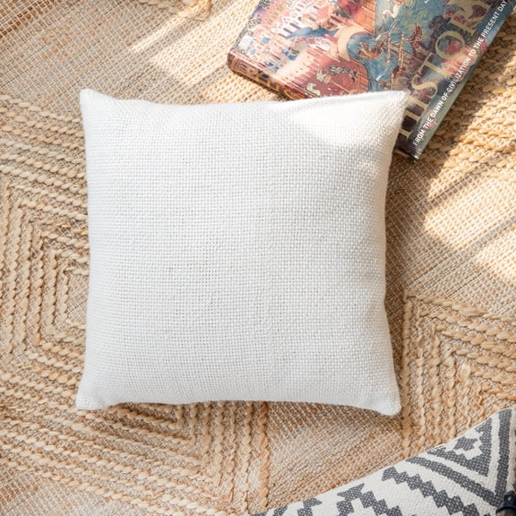 Laddha Home Designs Hand-Stitched Solid Cotton Throw Pillow Cover - 18" - Cream and Beige