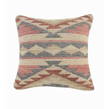 Ox Bay 18" x 18" Hand-stitched Pink/ Gray Geometric Organic Cotton Pillow Cover