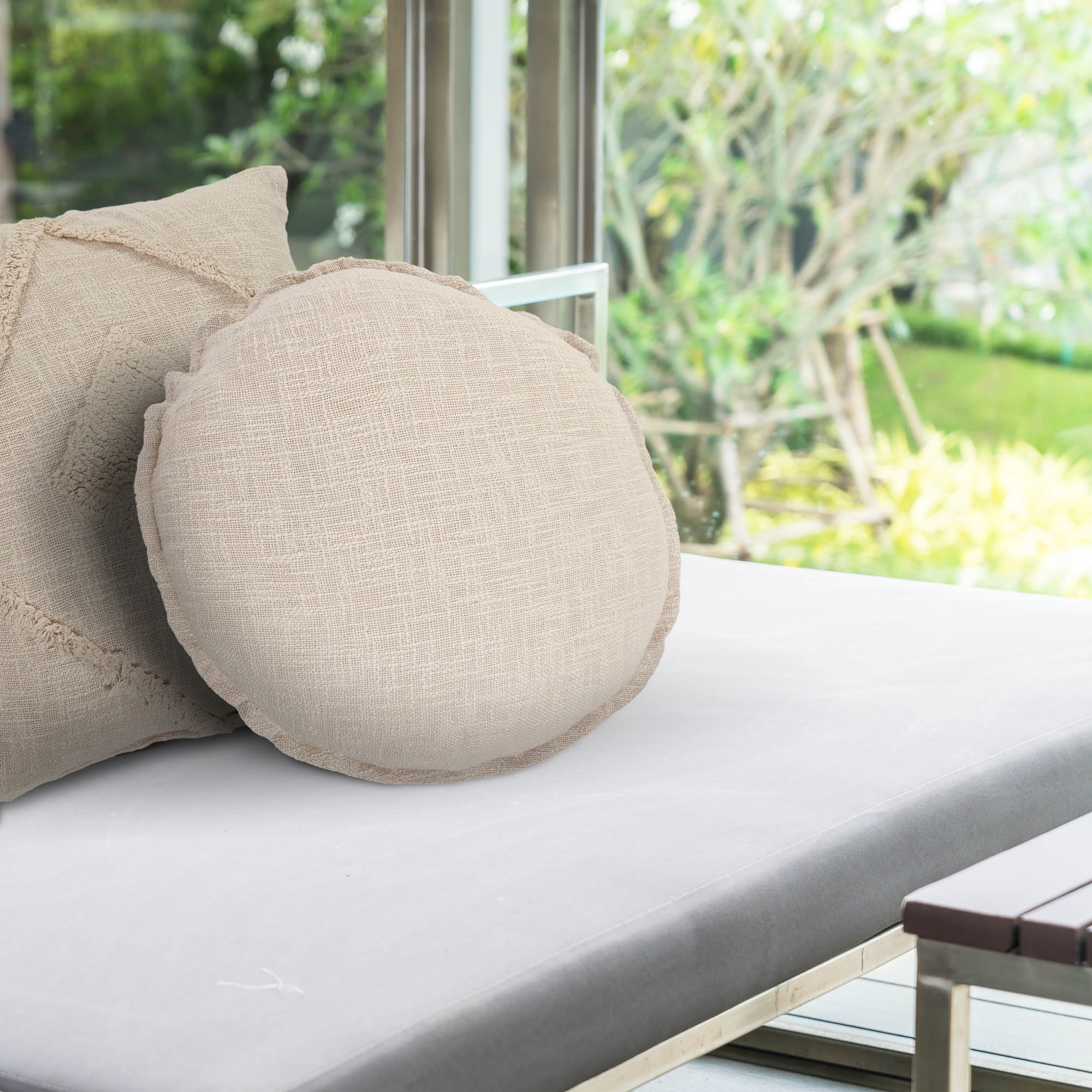Laddha Home Designs Handwoven Over Tufted Solid Round Throw Pillow Cover - 20" - Beige