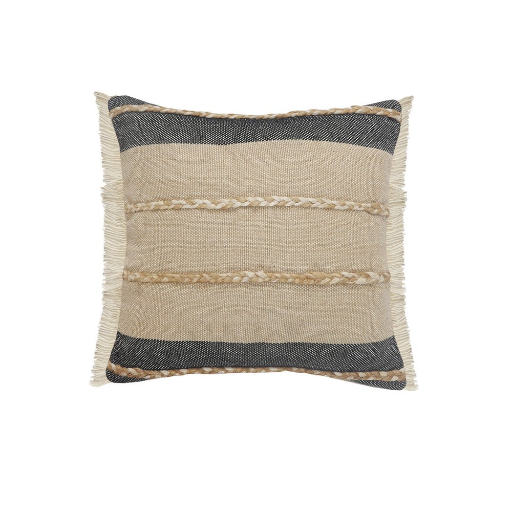 Ox Bay Daniel 20" x 20" Black/Tan Striped Jute Blend Adult Decorative Throw Pillow Cover