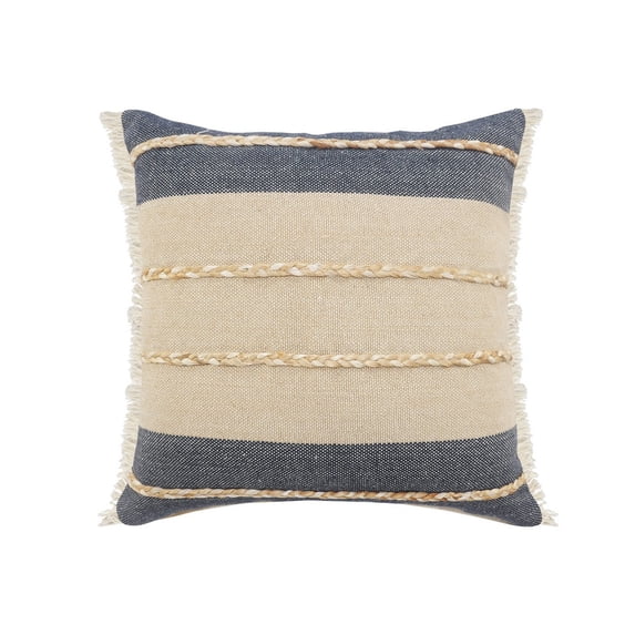 Ox Bay Daniel 20" x 20" Denim/Tan Striped Jute Blend Adult Decorative Throw Pillow Cover
