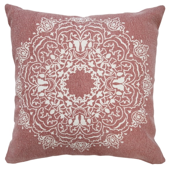 Ox Bay Ava 20" x 20" Rose/White Medallion Cotton Adult Decorative Throw Pillow