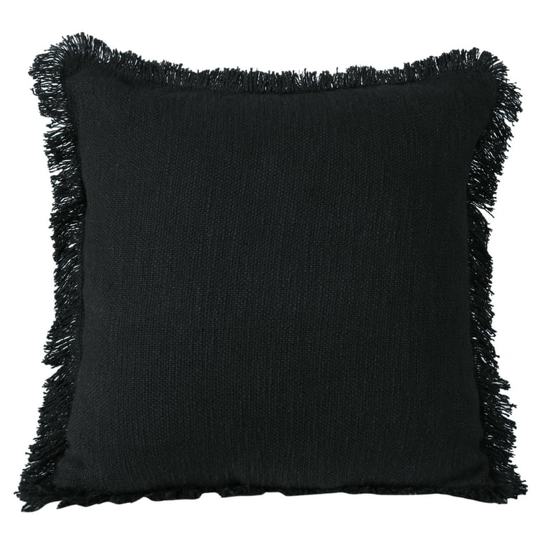 Unique Black 14 in. x 36 in. Neutral Solid Cotton Lumbar Throw Pillow with  Tassels