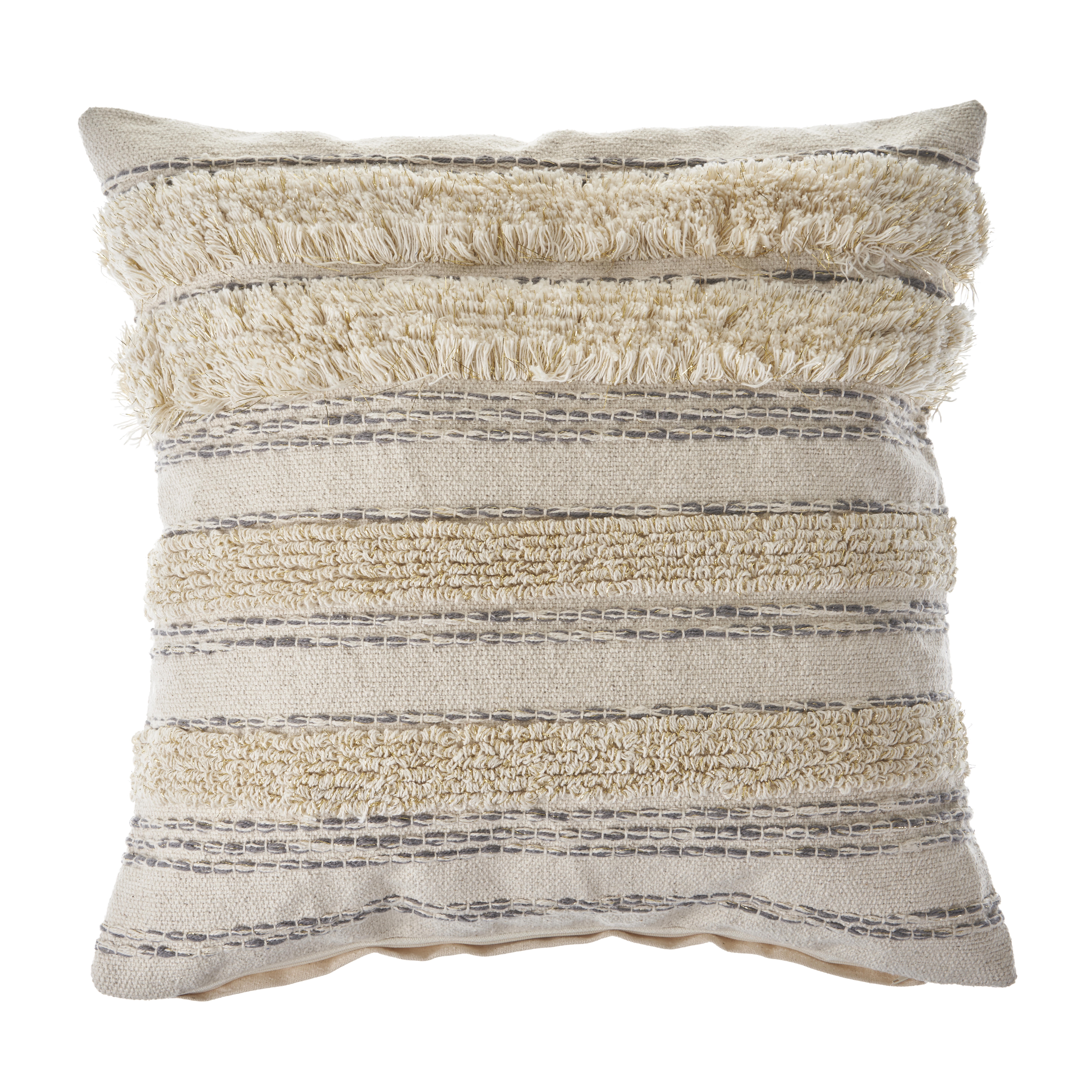 Ox Bay 20" x 20" Cream/Gray Shag Stripe Cotton Adult Decorative Throw Pillow Cover