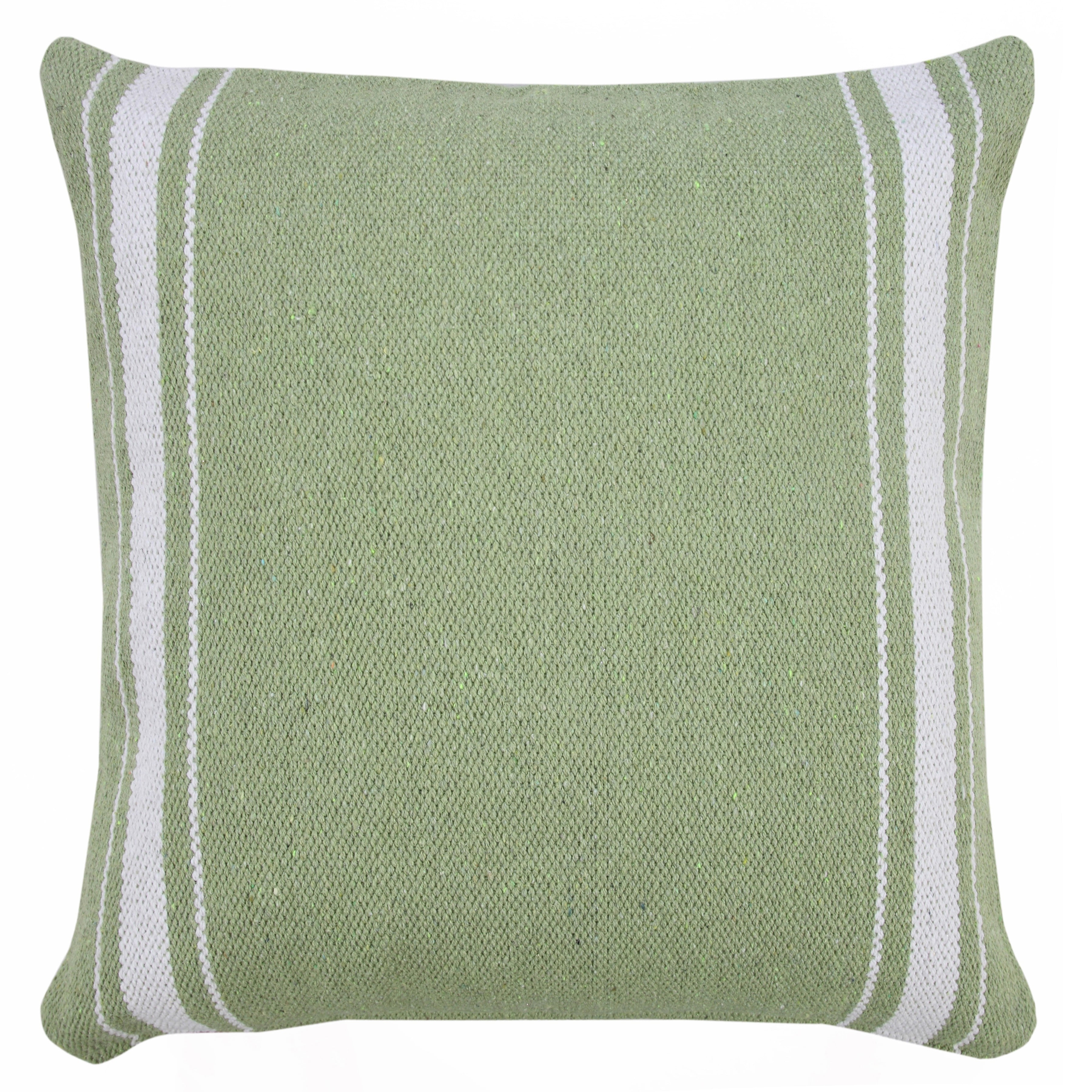 Balanced Green and White Cotton Striped 20" Square Throw Pillow