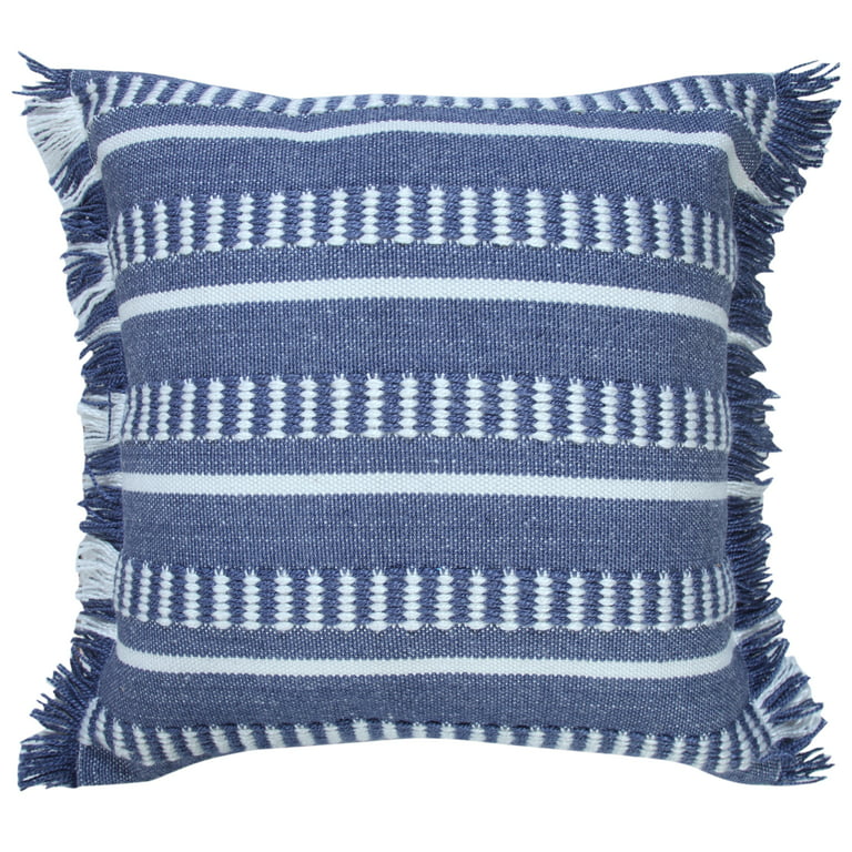 Ox Bay 20 x 20 Farmhouse, Modern, Coastal Navy Blue, White, Multi-color  Geometric, Striped Polyester Throw Pillow , Zipper, Outdoor, Back Support 