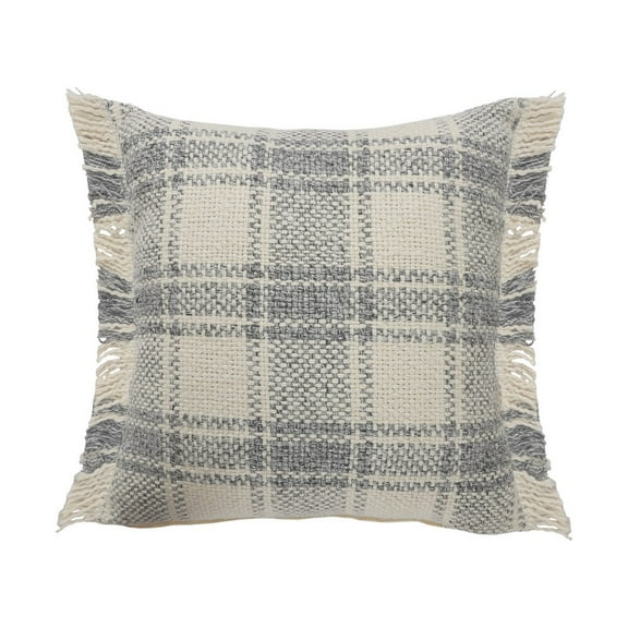 Ox Bay 20" x 20" Gray/ White Tartan/Plaid Cotton Blend Pillow Cover