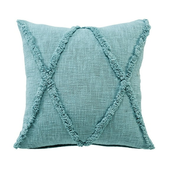 Ox Bay Sara 20" x 20" Canal Blue Shag Diamond Cotton Adult Decorative Throw Pillow Cover