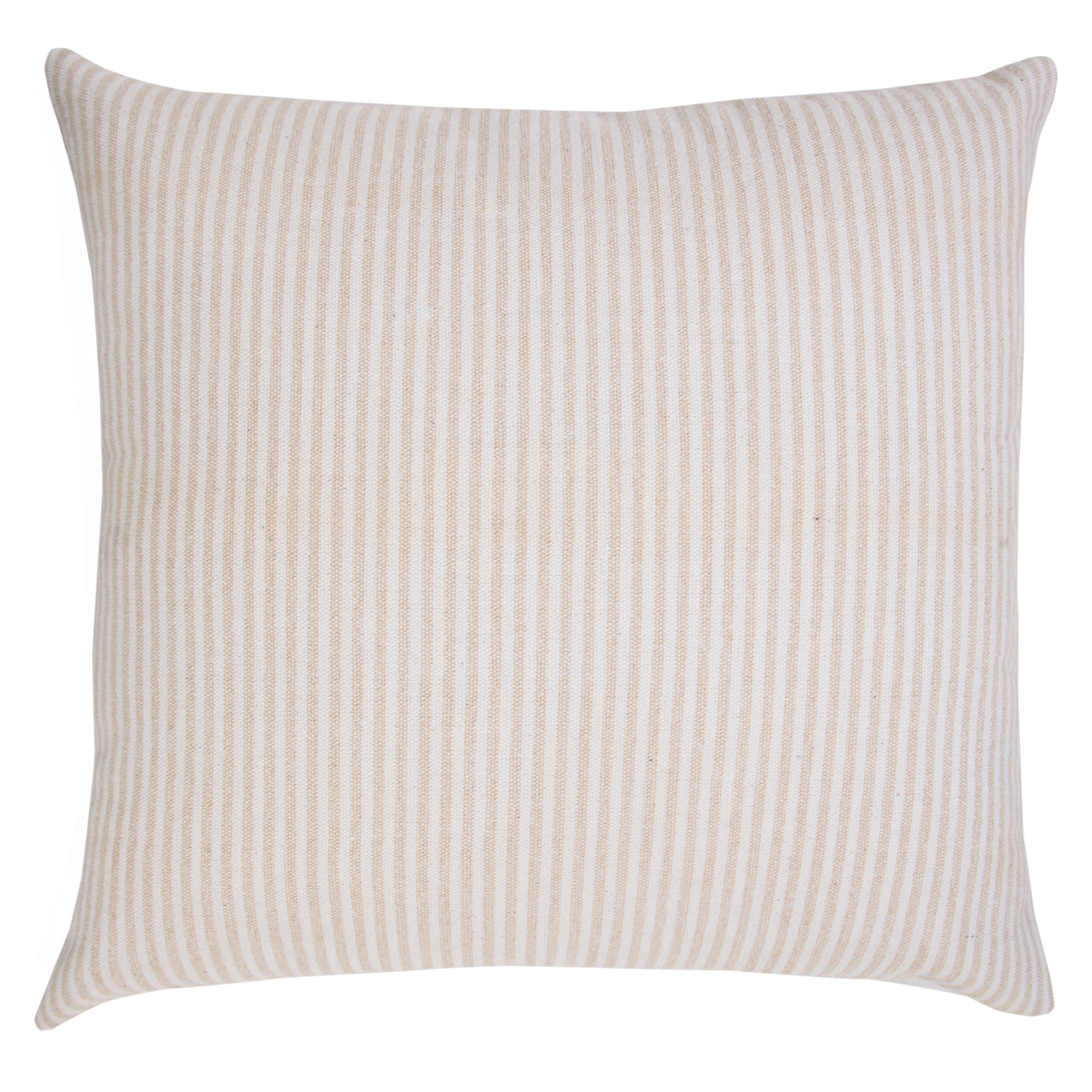 Harlow Hill Handwoven Striped Embroidered Cotton Throw Pillow Cover - 20" - Beige and White