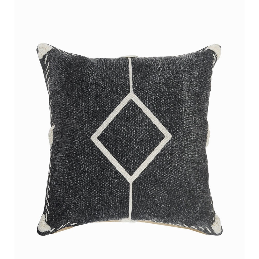 Hand-Woven Black and Cream Organic Cotton Diamond Pillow Cover