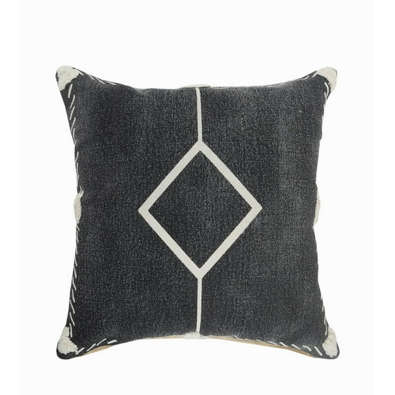 Ox Bay 20" x 20" Hand-Woven Black/ Cream Diamond Organic Cotton Pillow Cover