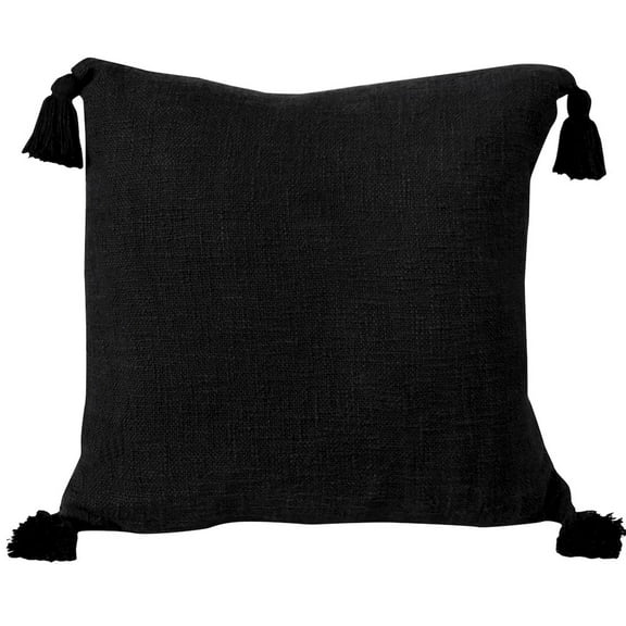 LR Home Ox Bay Hand-Woven Black Solid All-Natural Cotton Pillow Cover