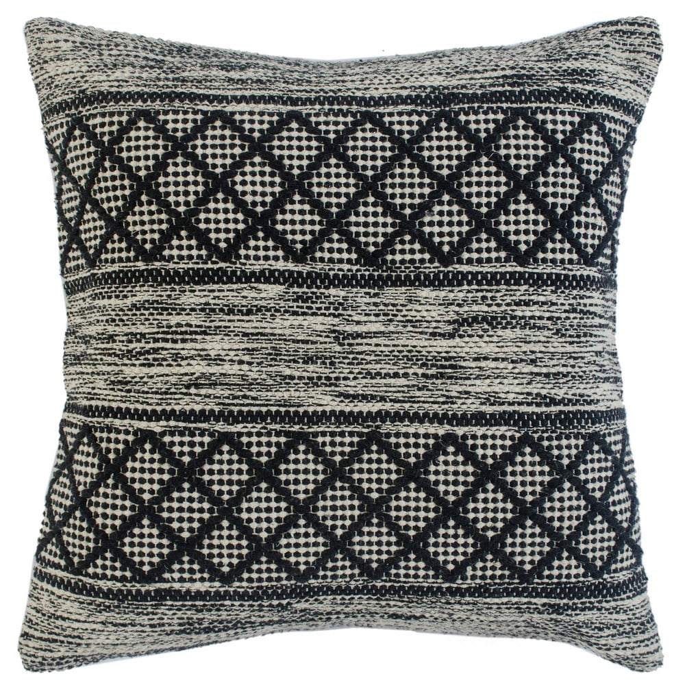 Hand-Woven Black and White Cotton Geometric Pillow Cover