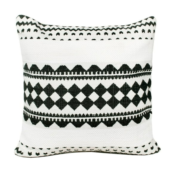 LR Home Ox Bay Hand-Woven Black/White Geometric Cotton Blend Pillow Cover