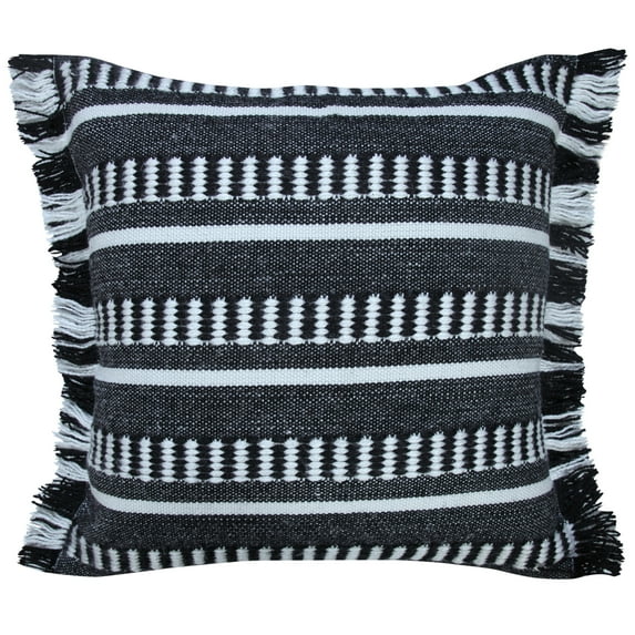 Ox Bay Bailey 20" x 20" Jet Black/White Striped Indoor/Outdoor Adult Decorative Throw Pillow Cover