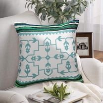 Laddha Home Designs Handwoven Floral Cotton Throw Pillow Cover - 20" - Blue and White