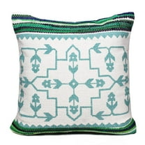 LR Home Ox Bay Hand-Woven Blue/White Floral/Botanical Cotton Blend Pillow Cover