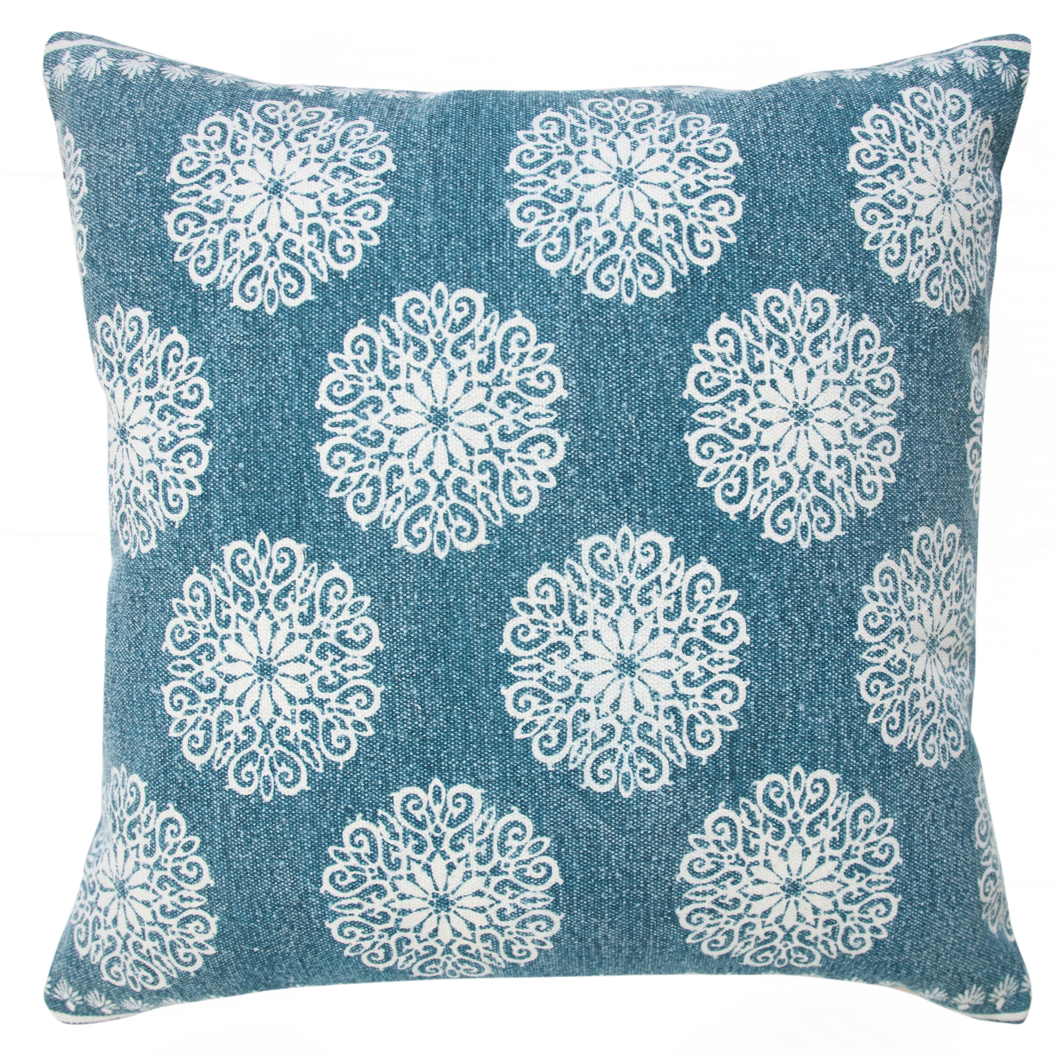 Ox Bay 20" x 20" Hand-Woven Blue/ White Floral/Botanical Organic Cotton Pillow Cover