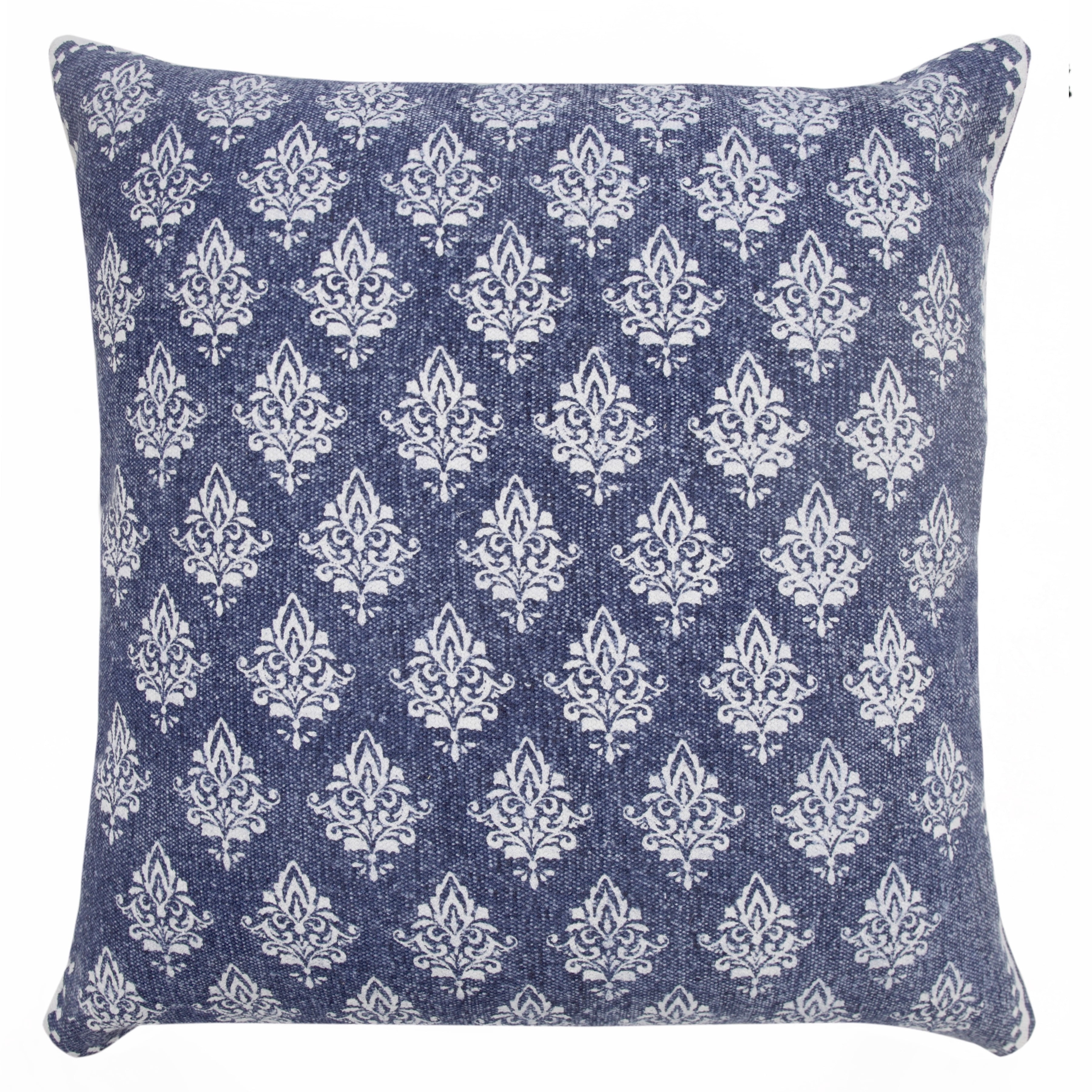 Ox Bay 20" x 20" Hand-Woven Blue/ White Floral/Botanical Organic Cotton Pillow Cover