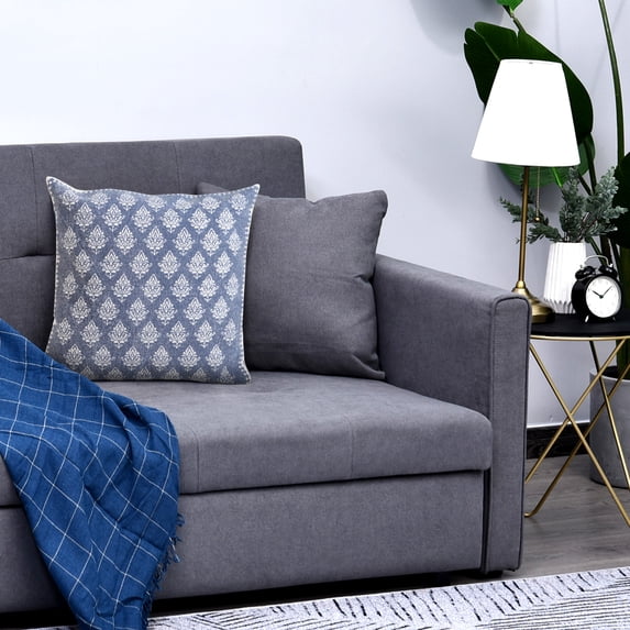 Laddha Home Designs Handwoven Damask Cotton Throw Pillow Cover - 20" - Blue and White