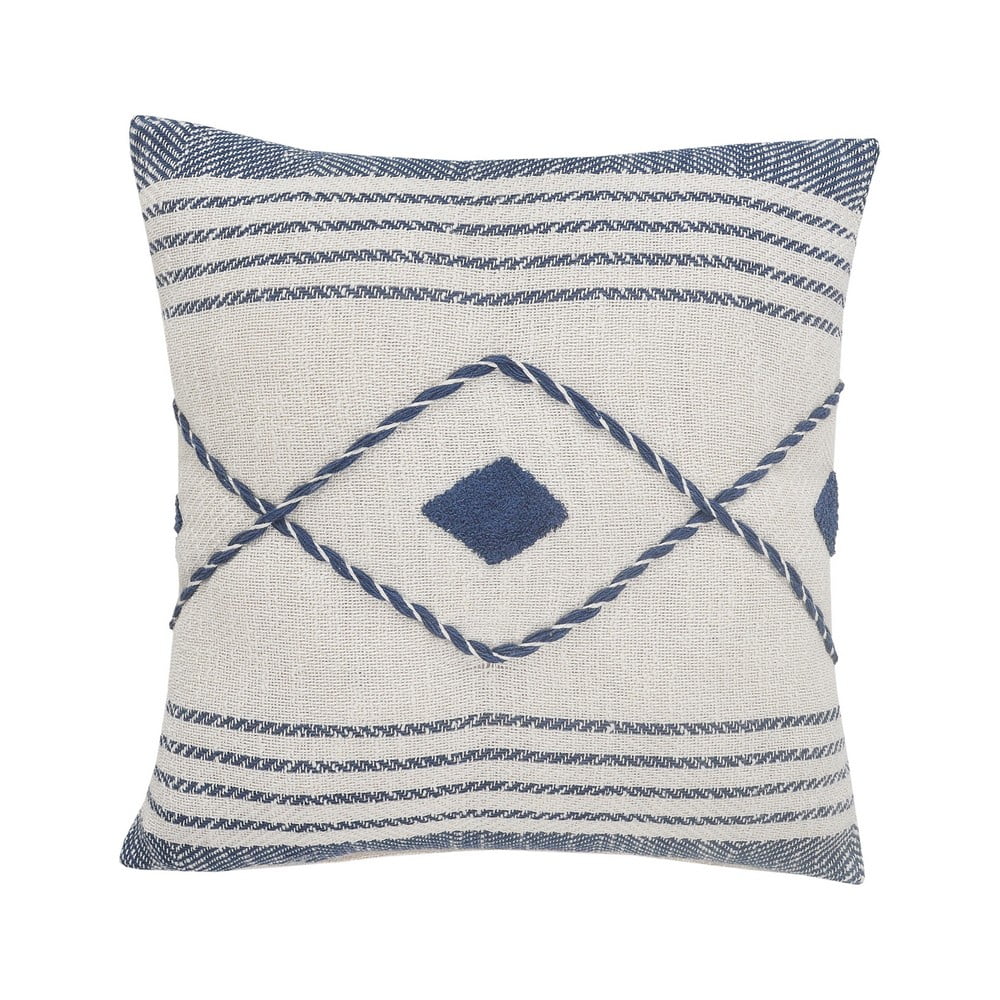 Seaside Serenity 20" Square Hand-Woven Geometric Cotton Throw Pillow Cover