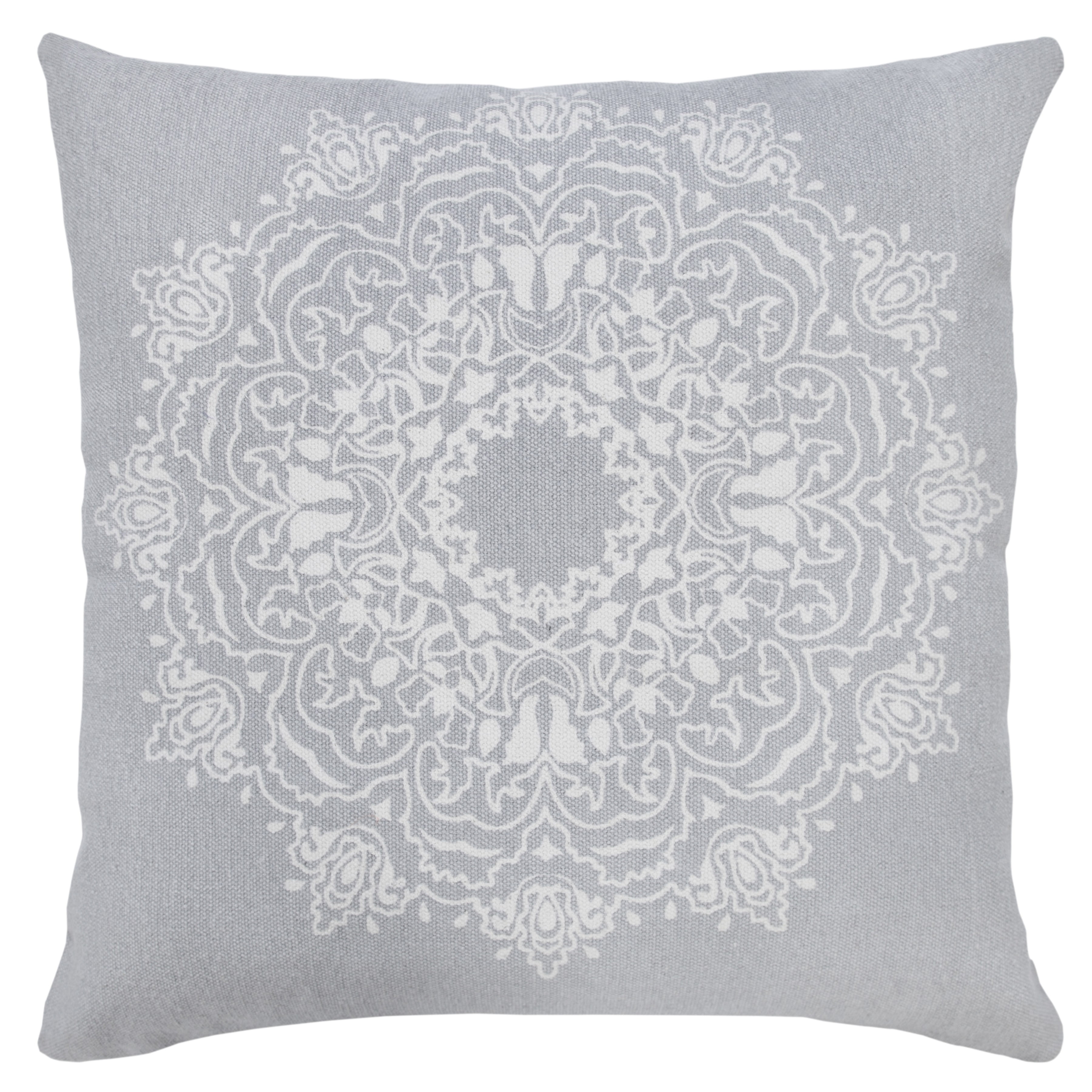LR Home Ava 20" x 20" Blue/White Medallion Cotton Adult Decorative Throw Pillow Cover