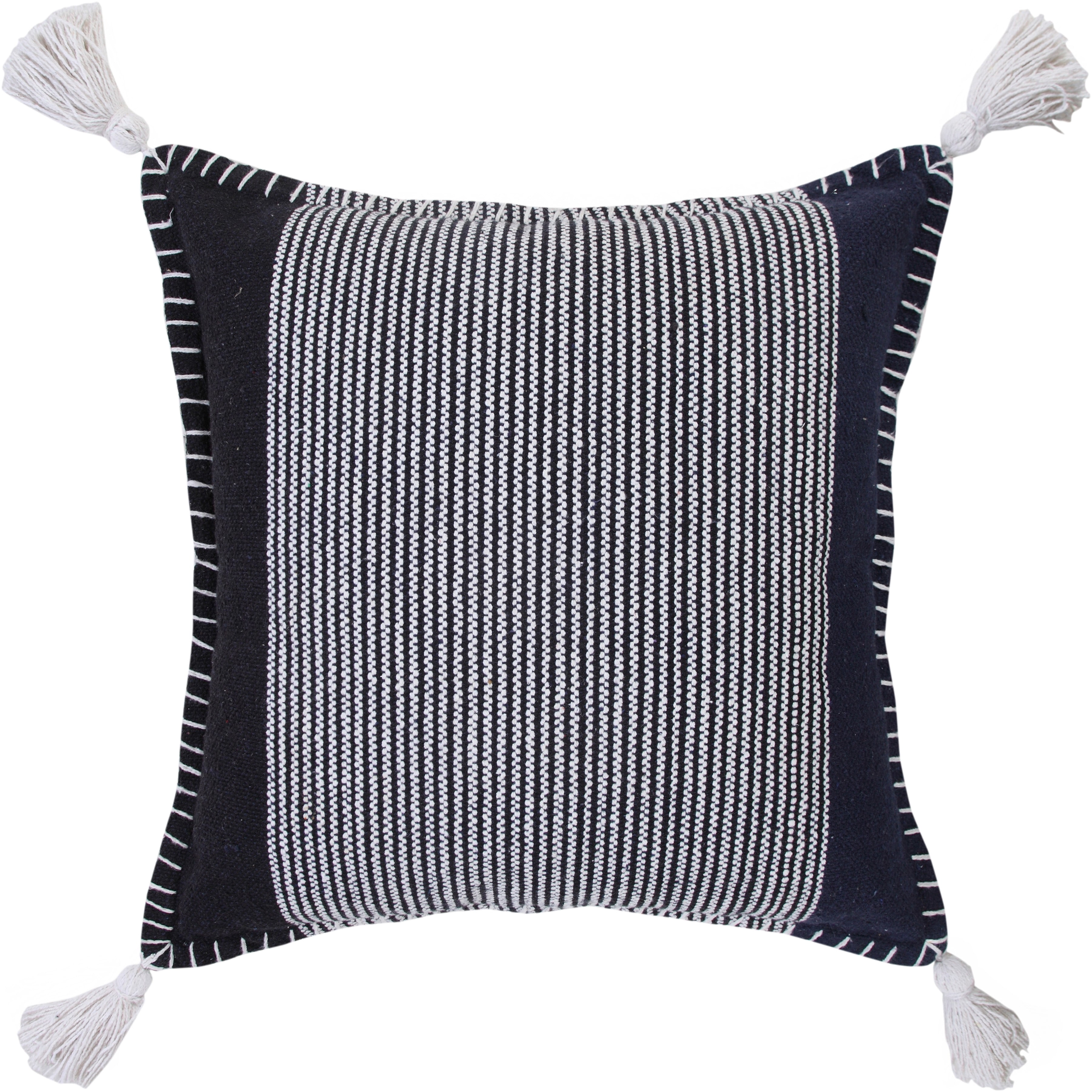 Ox Bay 20" x 20" Hand-Woven Blue/ White Stripe Organic Cotton Pillow Cover