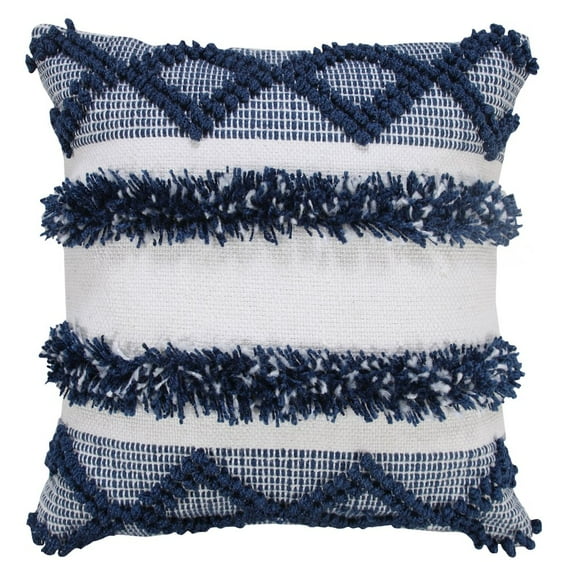 LR Home Ox Bay Hand-Woven Blue/White Stripe Resistant Polyester Pillow Cover
