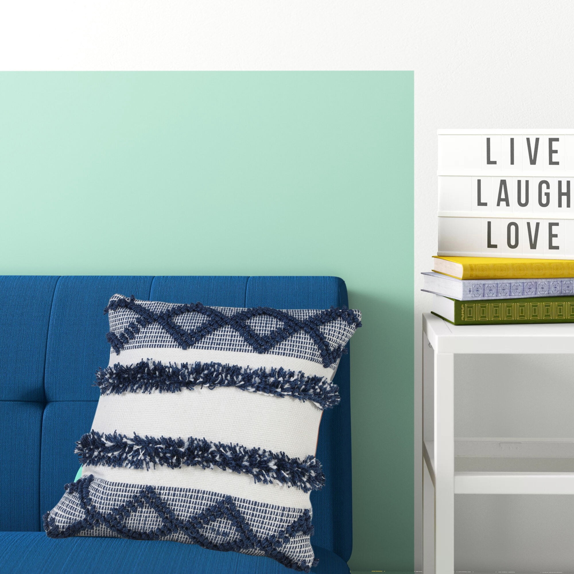 Laddha Home Designs Handwoven Striped Diamond Throw Pillow Cover - 20" - Blue and White
