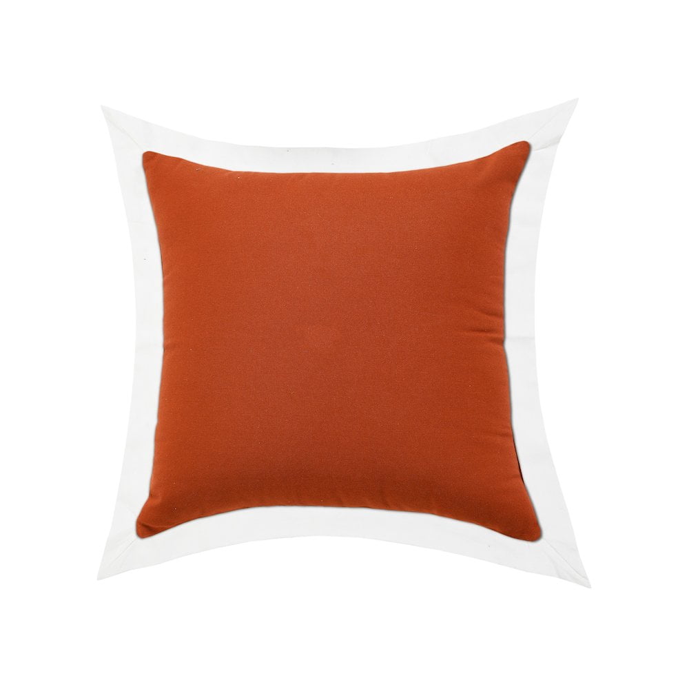 Harlow Hill Cinnamon/White Bordered Contemporary Cotton Throw Pillow Cover, 20" x 20"
