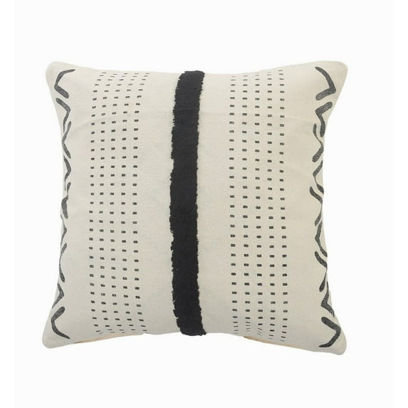 Ox Bay 20" x 20" Hand-Woven Cream/ Black Tribal Organic Cotton Pillow Cover