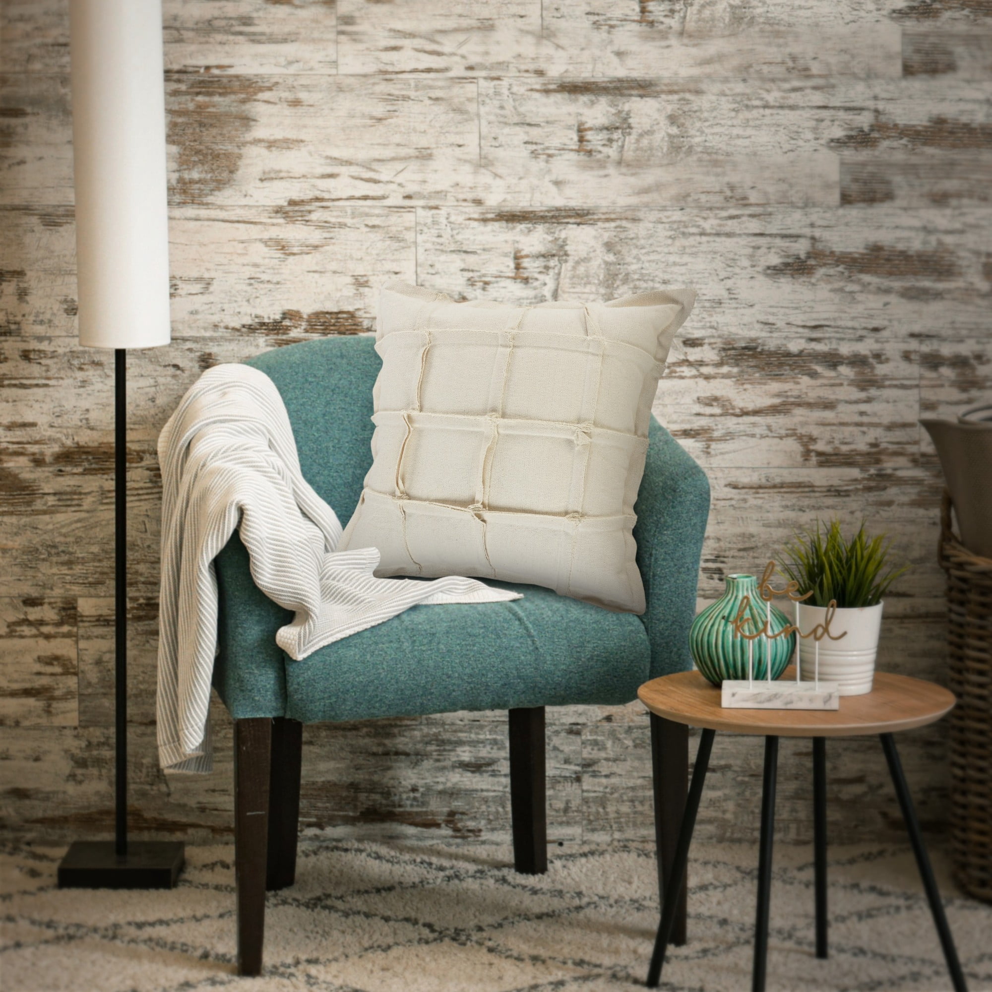 Laddha Home Designs Handwoven Over Tufted Grid Cotton Throw Pillow Cover - 20" - Cream
