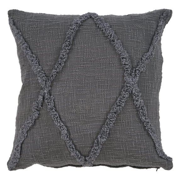 Ox Bay Sara 20" x 20" Dark Gray Shag Diamond Cotton Adult Decorative Throw Pillow Cover