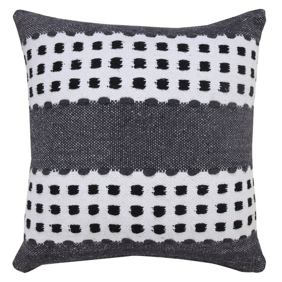 LR Home Ox Bay Hand-Woven Gray/Black Stripe All-Natural Cotton Pillow Cover