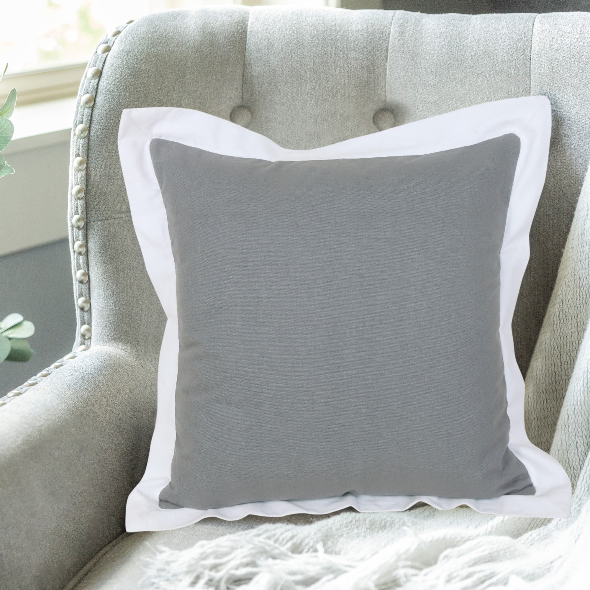 Laddha Home Designs Handwoven Color Block Cotton Throw Pillow Cover - 20" - Gray and White