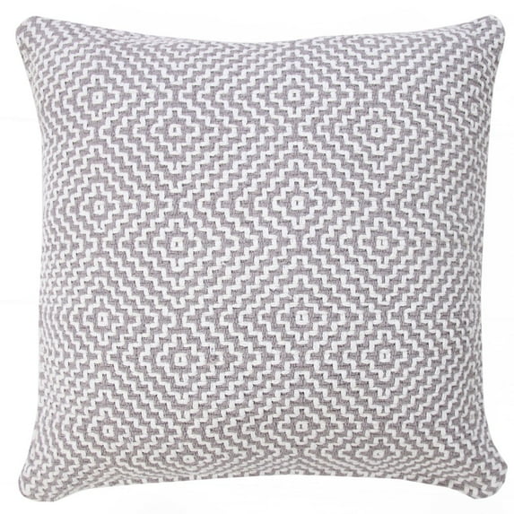 LR Home Ox Bay Hand-Woven Gray/White Diamond All-Natural Cotton Pillow Cover