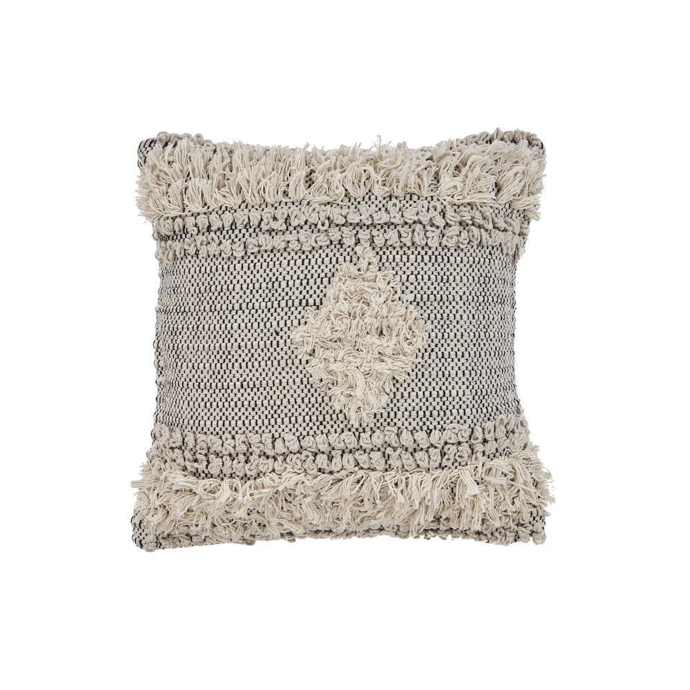 LR Home Ox Bay Hand-Woven Gray/White Geometric All-Natural Cotton Pillow Cover