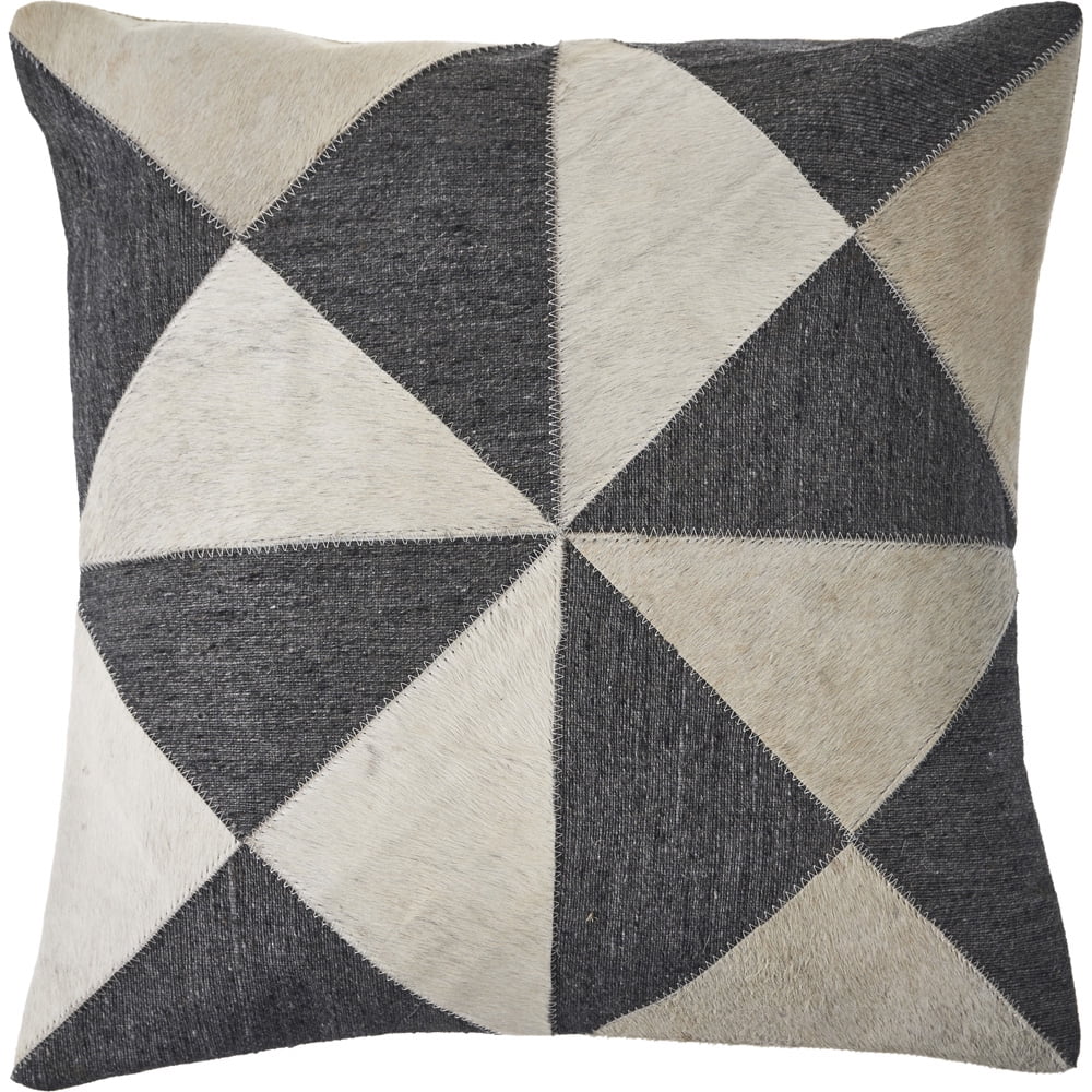 Ox Bay Whitley Charcoal/White Geometric Faux Hide Adult Decorative Throw Pillow Cover