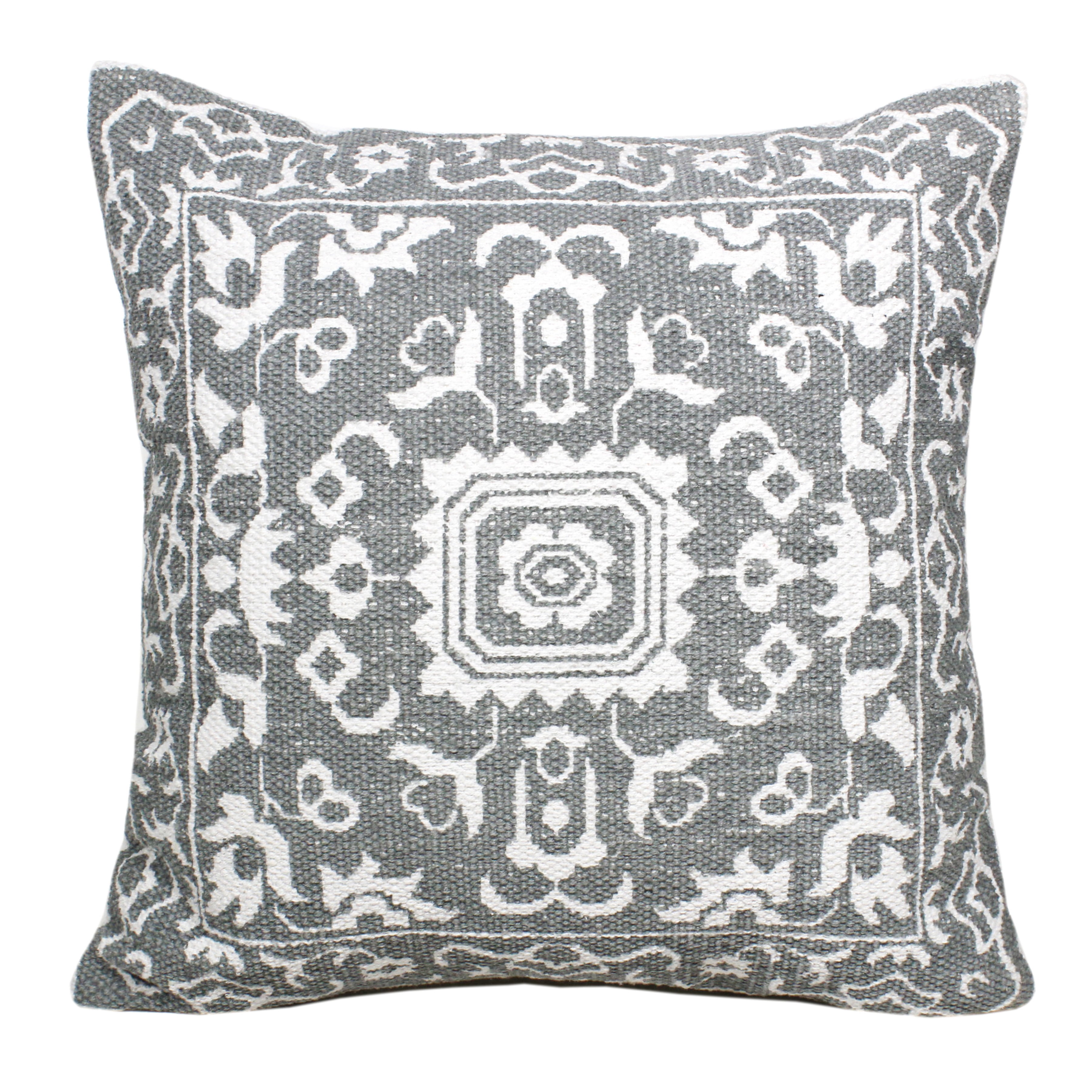Ox Bay 20" x 20" Hand-Woven Gray/ White Medallion Cotton Blend Pillow Cover